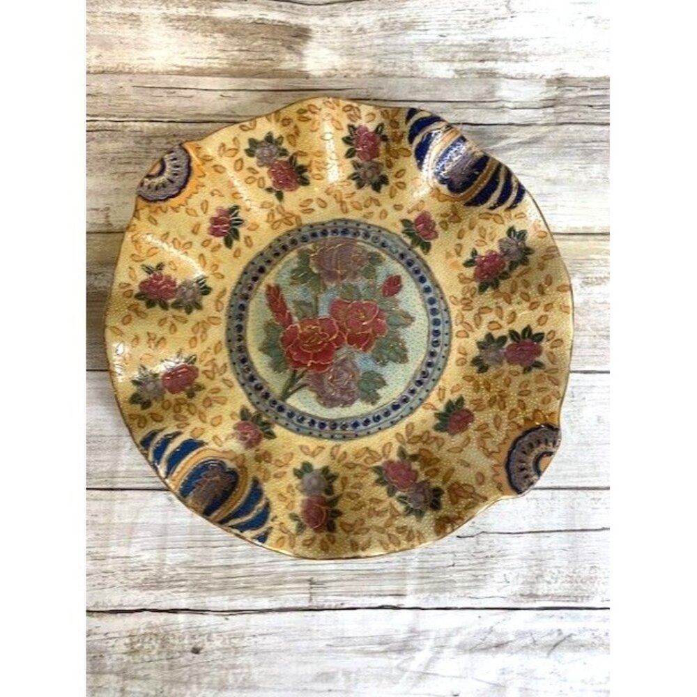 Vintage Chinese Hand-Painted Textured‎ Floral Ceramic Decorative 10" Plate